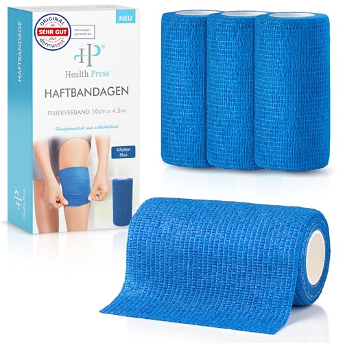 Health Press Selbstklebender Verband 4 Bandagen Rollen (10cm x 4 5m) Pflaster Rolle Verbandsmaterial Elastische Bandage Haftbandage selbstklebend
