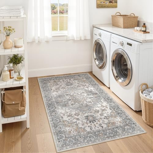 ELLIUNE 3x5 Washable Area Rugs: Non Slip Soft Vintage Gray Brown Entry Rug by ELLIUNE - Used condition - Image 8