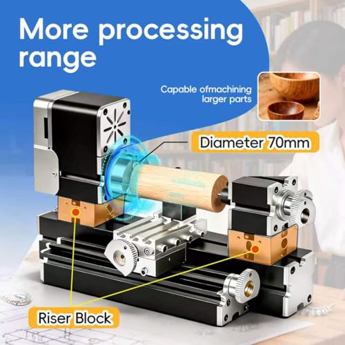 ZHRUI Electroplated all Metal Mini Miniature Didactical Metal Lathe 50mm Center 36W 20000RPM for Processing Aluminum,Wood, Plastic Materials (Heighten Style) by ZR - Image 3