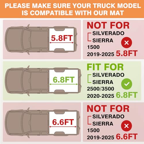 Image of TripleAliners Truck Mat Compatible with 2020-2026 Chevy Silverado /GMC Sierra 2500 3500HD 6.8FT Accessories, Truck Bed Mat Heavy Duty Custom Fit All Weather TPE Pickup Liner, Not for Factory 5th Wheel