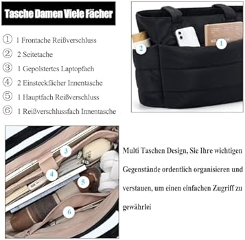 Constructive23 Grote buffertas, modieus, luxueus, gewatteerd, met katoenen vulling, voor dames, zachte schoudertas voor de winter, wit