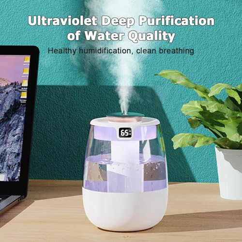 DONGKER Double Spray Humidifier,1L Silent USB Digital Display Humidifier with 2 Mist Modes & Night Light for Car Office Home Room by DONGKER - Image 5