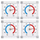 4 Pcs Outside Thermometer, 7.5x7.5cm Self-adhesive Window Thermometer, Outdoor Thermometers Weatherproof for Transparent Surfaces