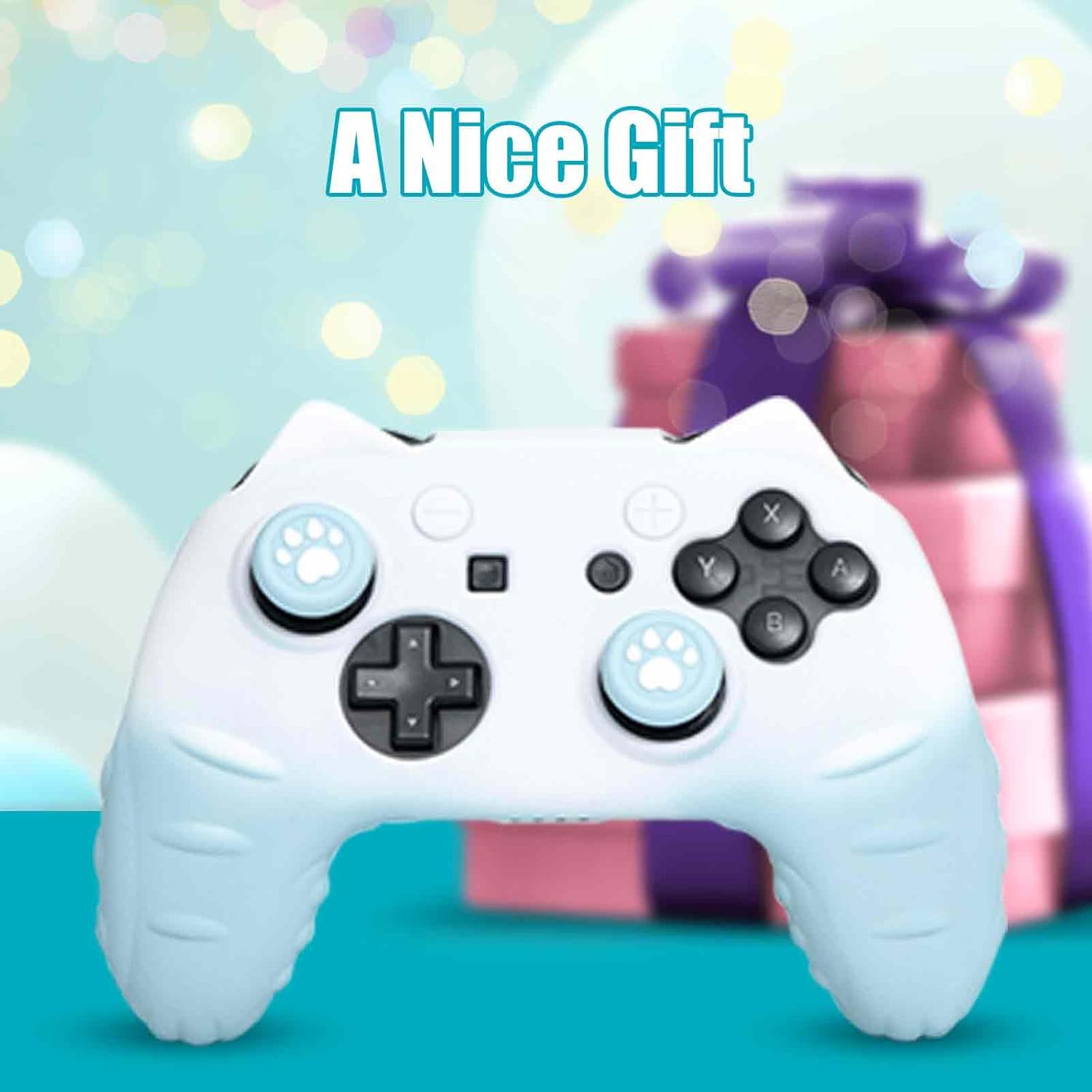 Switch Pro Controller Case - Cat Paw Silicone Skin with Thumb Grip Caps and Stickers - Cute Soft Protective Cover for Nintendo Switch Pro Gamers - Image 5