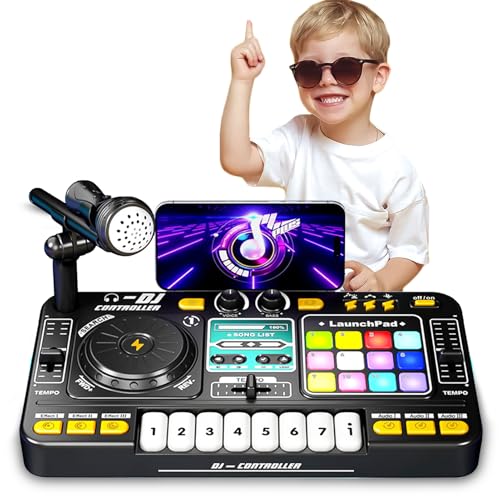 Caunedy DJ Toy Set for Kids, Toddler Musical DJ Mixer with Lights, Sounds & Bluetooth, Multi-Functional Musical Instrument for Ages 4+