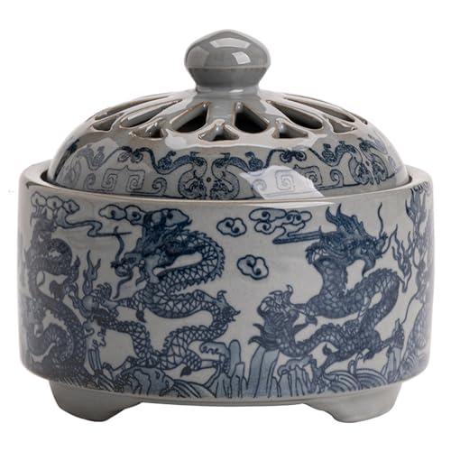 LVYUDS Furniture Ceramic Garlic Keeper Chinese Antique Blue and Grey Porcelain Kitchen Ornaments Garlic Holder Kitchen Decoration Garlic Storage