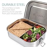 Navaris Steel Lunch Box with Divider - 800ml Stainless Steel Sandwich, Snack, Lunch, Food Storage Container - Leakproof Bento Box with Divider, Bag - Image 4