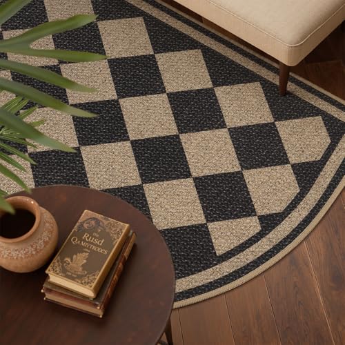 Half Circle Front Door Mat Indoor Outdoor Mat for Entrance Mat Easy-Jute Entryway Mat-Mud Trapper Absorbent Low-Profile Fall Door Mats Entry Rug Checkered Black 60x90cm by RESARE - Image 3