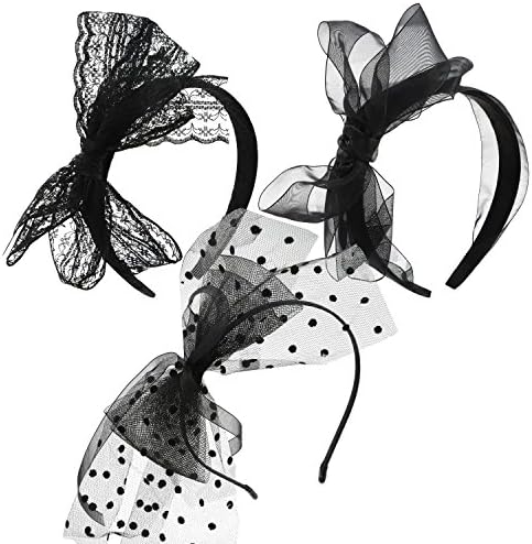 Hicarer 3 Pcs Halloween 80's Lace Bow Headband, Hair Accessories for Women