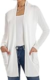 GRACE KARIN Long Cardigan for Women, White Open Front Cardigans Sweater, Lightweight Business Casual Soft Knit Jacket M