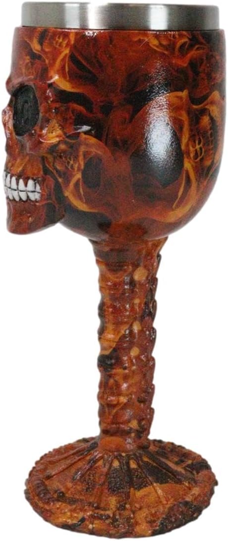 Ebros El Diablo Inferno Hell Fire Skull Face Beverage Drinkware Serveware Ossuary Macabre Halloween Decorative Accent (Wine Goblet Chalice)