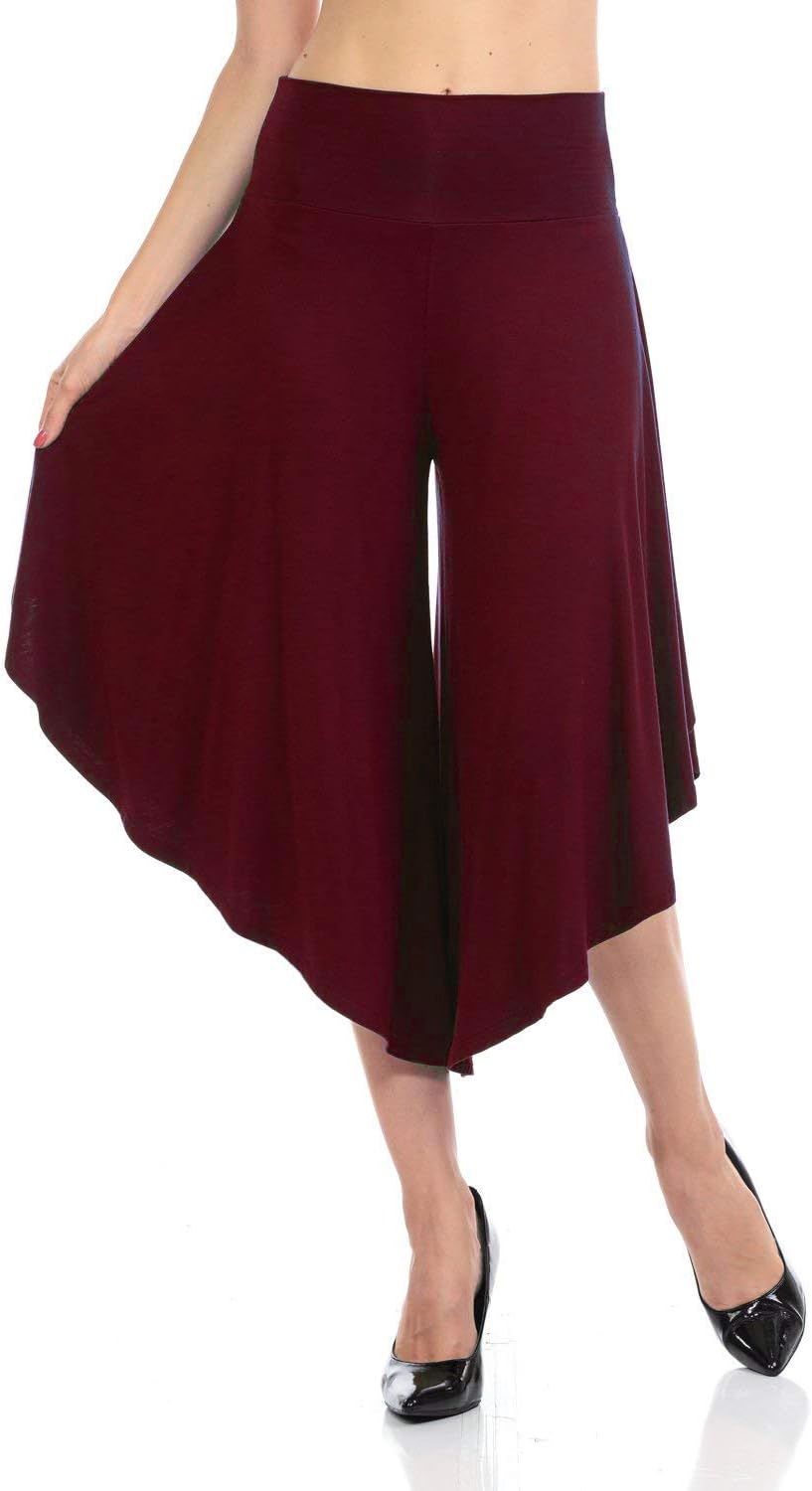 JDJ CO. Women's Layered Wide Leg Flowy Cropped Palazzo Pants, 3/4 Length High Waist Palazzo Wide Legs Capri Pants