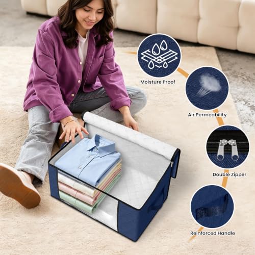 Image of Fab totes 35L Closet Organizers and Storage, Foldable Under Bed Storage Containers, Storage bags for Organizing Bedroom, Closet, Clothing,Organization with Handle (10 Pack,Blue)