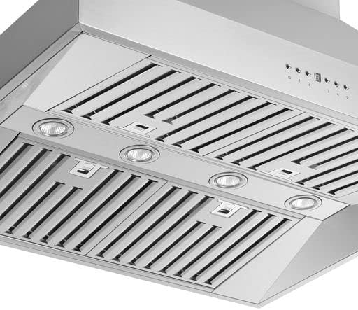 Close-up of baffle filters and halogen lights