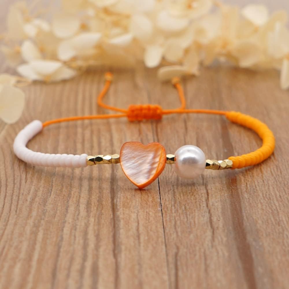 Heart Pearl Beaded Adjustable Bracelets for Women Men,Handmade Boho Red Beads String Bracelet Statement Romantic Jewelry Gift Friendship - Image 5