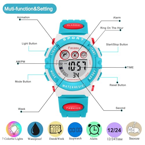 Image of Kids Watch Digital for Boys-Waterproof Kids Sports Watch with Light, Alarm&Snooze,Stopwatch Military Design Silicone Band Gift for Birthdays,Christmas Outdoor Activities(8+ Years)