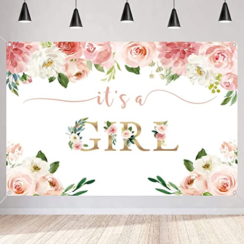 "It's A Girl" Babyparty-Banner – Vinyl-Plakat 150x90 Cm Mit Blumen, Für Fotohintergrund & Deko