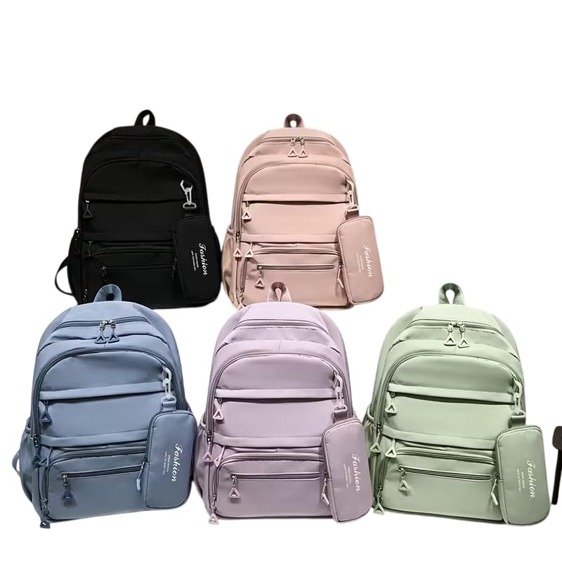 Mochila Estilo Coreano 35 Litros em Nylon Resistente com Estojo para Lápis Incluso da Mesma Cor, para Escola, Faculdade, Trabalho e Viagem, Unissex para Adultos e Estudantes. CATÁLOGO 17. (VERDE)