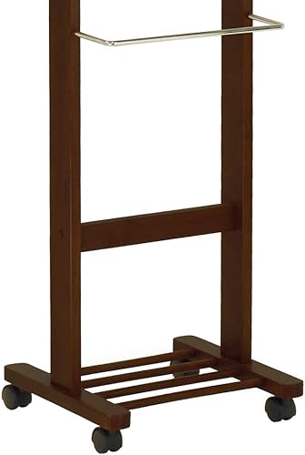Miniatura 3 de Winsome Soporte de valet de madera con espejo, cajón, gancho de corbata, ruedas, nogal antiguo (94155)