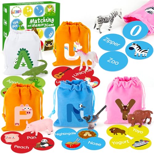 Alphabet Learning Toys for Toddlers, Word Work Small Group Set with 104 Phonics Flash Cards and 26 Animal Figurines, Fun Education Classroom Supplies Alphabet Sounds Teaching Games for Kids