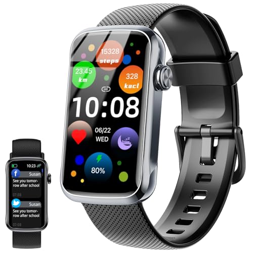 Fempoin Smartwatch für Herren und Damen, 3,7 cm (1,47 Zoll), HD, Whatsapp-Benachrichtigung, Schrittzähler, Pulsmesser, Schlafüberwachung, SpO2