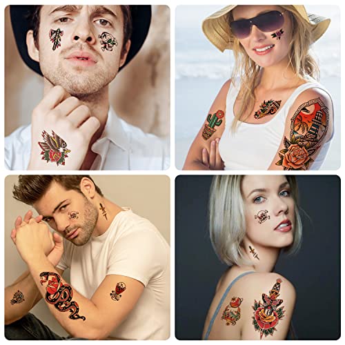 Classic 77 Sheets Temporary Tattoo, 17 Sheets Half Arm Shoulder Fake Tattoos, 60 Sheets Tiny For Womens Men Sailor Snake Vintage Roses Butterflies Skull Eagle Waterproof Tattoos Stickers For Kids Girls Boys #TOP5