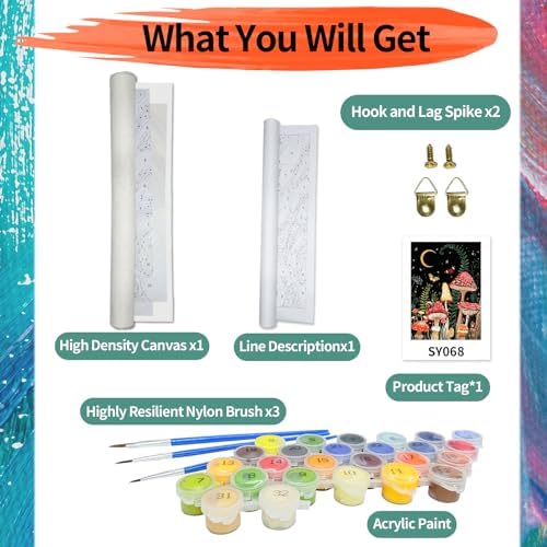 YALKIN Paint by Numbers for Adults, Mushroom Painting by Number Kits On Canvas,Without Frame DIY Color Oil Painting Acrylic Paints,Home Wall Decor 16x20in/40x50cm