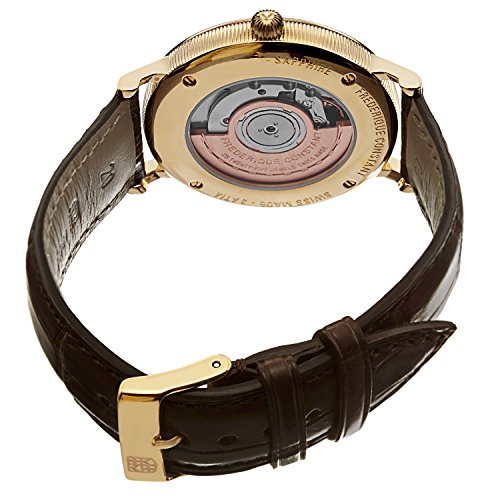 Frederique Constant Men's Slim Line Gold-Tone Stainless Steel Swiss Automatic Watch with Silver Dial and Brown Leather Band FC-306MC4S352