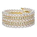 Harry and Henry Pearl Stretch Bracelet for Women Multilayer Crystals Pearl Bracelet Gold Imitition P