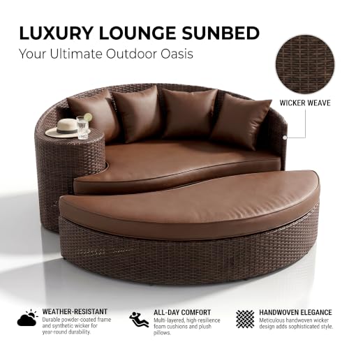 Image of BRISHI Outdoor Patio Daybed /Sunbed /Swimming Pool Side /Sun Lounger /Garden /Terrace /Balcony /Wicker and Rattan Daybed (Dark Brown)