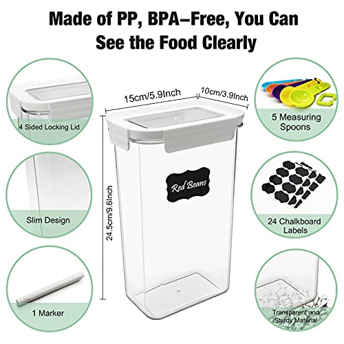 DDF iohEF 4 Packs Food Storage Containers Set, 2.3L / 78 oz Airtight Cereal Containers, BPA Free Plastic, for Kitchen Pantry Organization for Cereal, Flour, Sugar etc, with Marker, Labels and Spoons