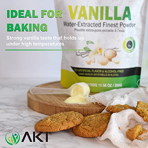 Aki Vanilla Powder (10.58Oz /300Gr) Extract From Beans Water Extracted Powdered For Baking, Cooking Flavoring, Smoothie, Delicious Powedered Vanila In Coffee, No Gmo Alcohol Free #TOP5