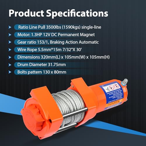 Kit winch eléctrico 12V 3500 lbs con cable de acero miniatura 4