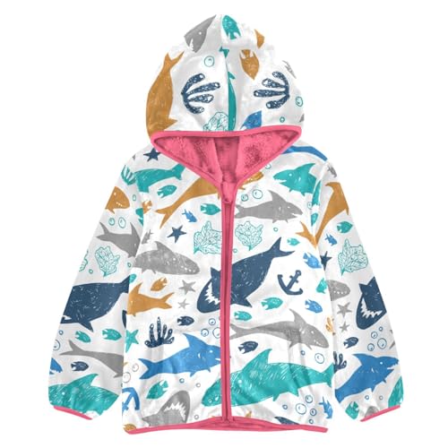 OTVEE Colorful Shark Sea Animals Kids Hoodie Jacket Fall Spring Full Zip Warm Outwear Coat