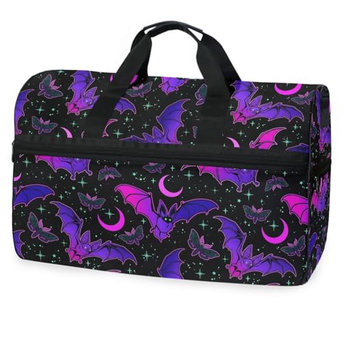 Travel Duffel Bags Purple Bat Gothic Sports Duffel Bag Gym Bag Travel Luggage Overnight Bags for Men Women Duffel Bags with Adjustable Strap for Traveling