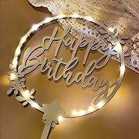 Happy Birthday Tortendeko aus Holz Cake Topper, Kuchen Deko Geburtstag mit LED Lichterkette,Tortendeko Geburtstag Kuchen Topper, Happy Birthday Deko