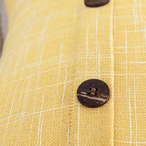Qopoyu Set Of 2 Farmhouse Linen Throw Pillow Covers Decorative Pillows Of Triple Button Vintage Pillowcase For Couch Sofa Bed And Chair(Yellow 18 X 18 Inch) #TOP4