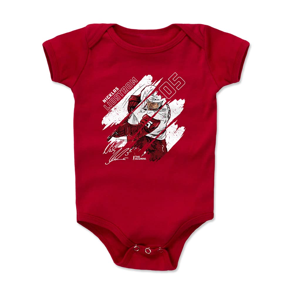 500 LEVEL Nicklas Lidstrom Baby Infant One Piece Bodysuit (3-6 Months, Red) - Nicklas Lidstrom Stripes WHT