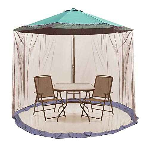 ActionEliters 9' Patio Umbrella Outdoor Table Bug Screen Mesh Coffee Mosquito Net Canopy Curtains Adjustable Enclosure Large Umbrella Hanging Tent 100% Polyester Light Weight Mosquito Netting