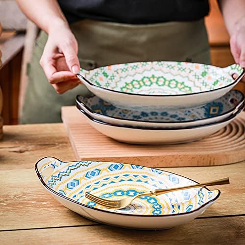 Jetmano Oval Baking Dish Set of 4, Ceramic Lasagne Dishes, 11 inch Pasta Bake Dish, Bohemia Style Oven Dish suitable for Pies Salad Casserole Quiches, 4 Colours