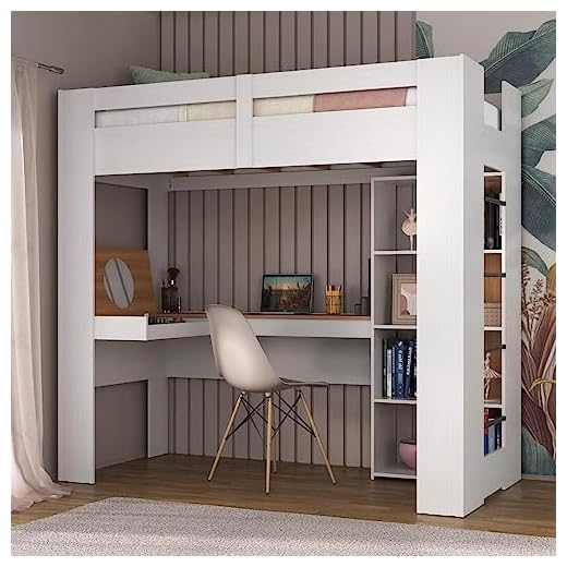 Cama Alta Multifuncional com Escrivaninha Penteadeira Branco/nogal