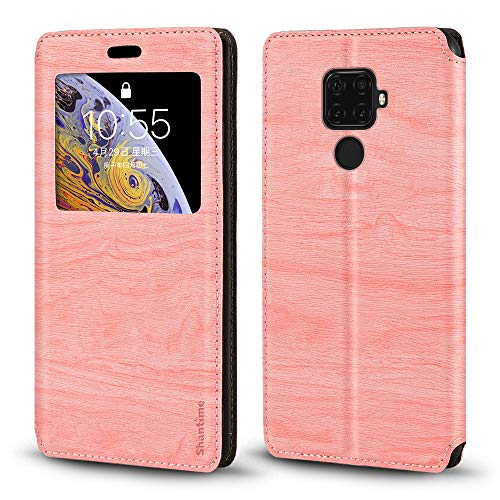 Custodia Flip con Finestra Compatibile con Huawei Mate 30 Lite Display Visibile Chiusura Magnetica Invisibile e Slot CartaRosa pelle