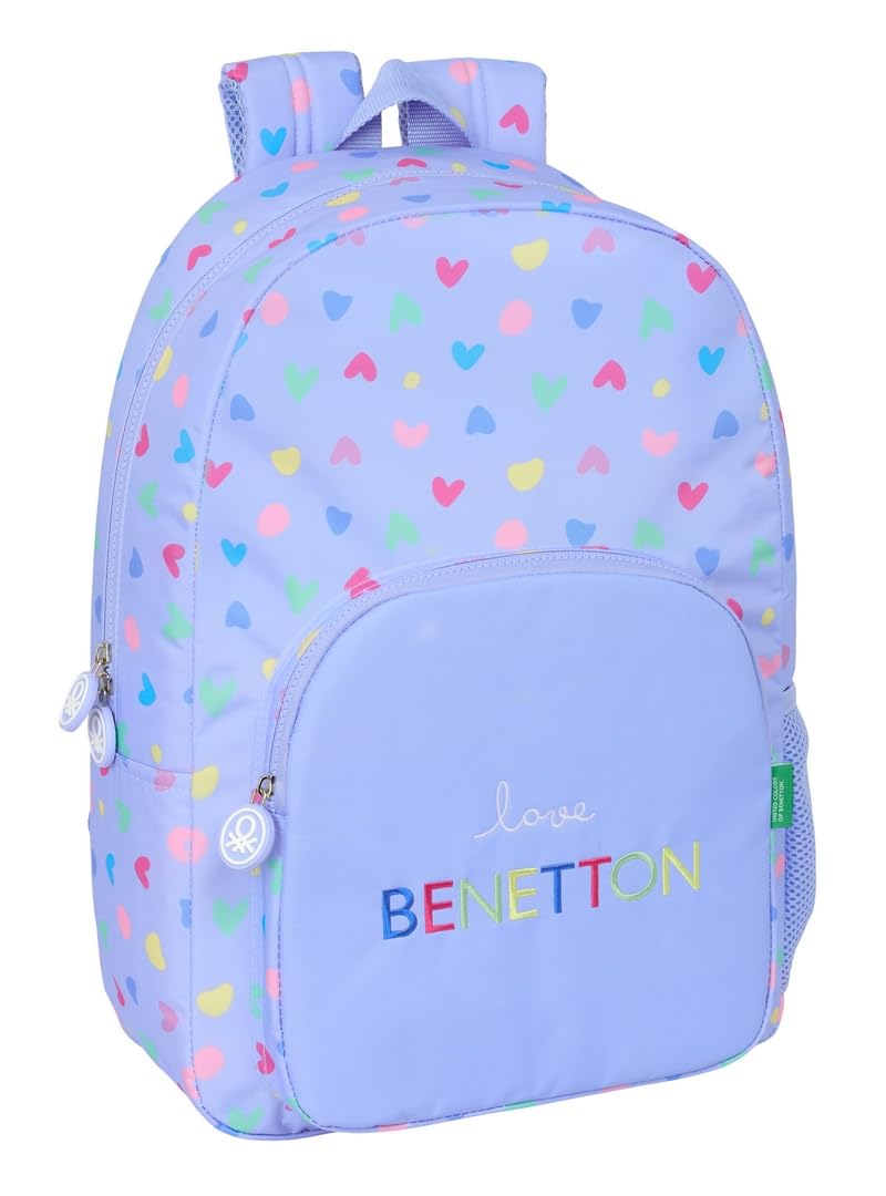 Safta BENETTON LILA - Mochila Escolar, Adaptable a Carro, Ideal para Niños de Diferentes Edades, Cómoda y Versátil, Calidad y Resistencia