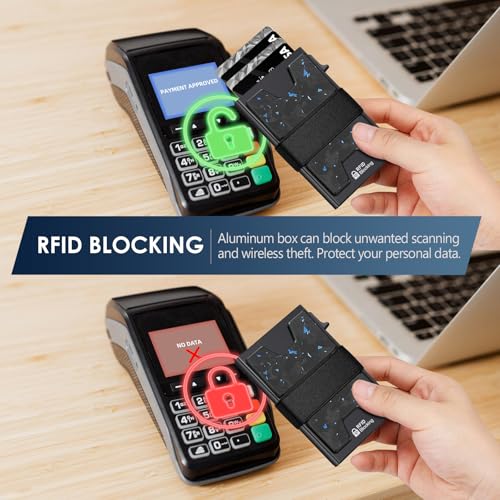 Image of AUTLEY Slim Card Holder, Minimalist Pop Up Wallet for Men, RFID Blocking Mens Wallet with Cash Band (Blue Spot Carbon Fiber)