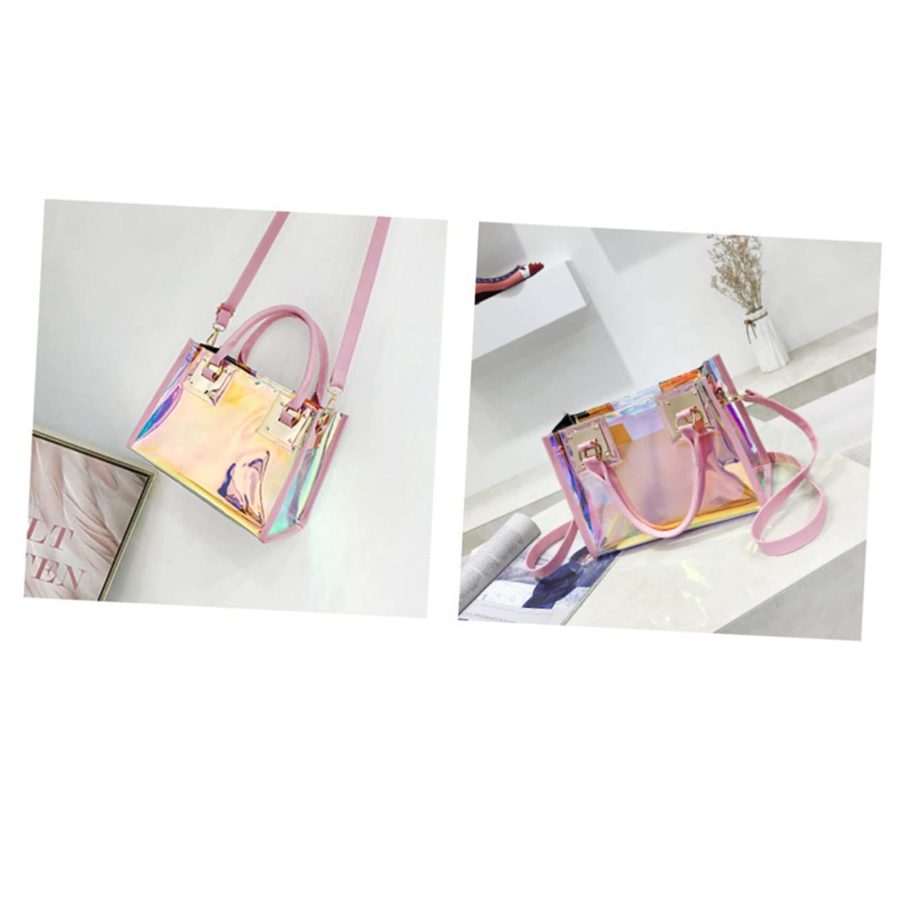 CALLARON Bolsa De Mensajero Para Mujer Bolsa Cruzada Bolso De Hombro Bolsa Cuadrada Transparente Bolsa Cuadrada De Pvc Bolso Brillante Bolsa De Mensajero Transparente Bolso Cruzado