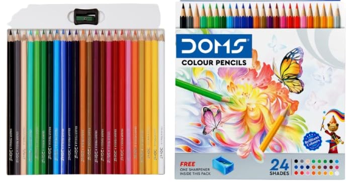 Image of Doms Super Soft Premium Artist Quality Brilliant Pre Sharpened Colour Pencils 24 Vibrant Assorted Shades| 3.8mm Diameter| Perfect Metal Box Gift Pack| 172mm Length| Pack of 1