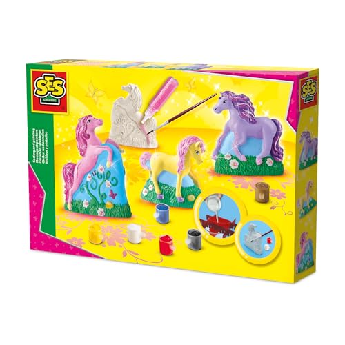 Ses Creative | Kit Moulage et Peinture Chevaux | Activité Créative Enfant 5 Ans+ | 3 Figurines à Créer avec Plâtre, Peinture et Paillettes | Jouet...