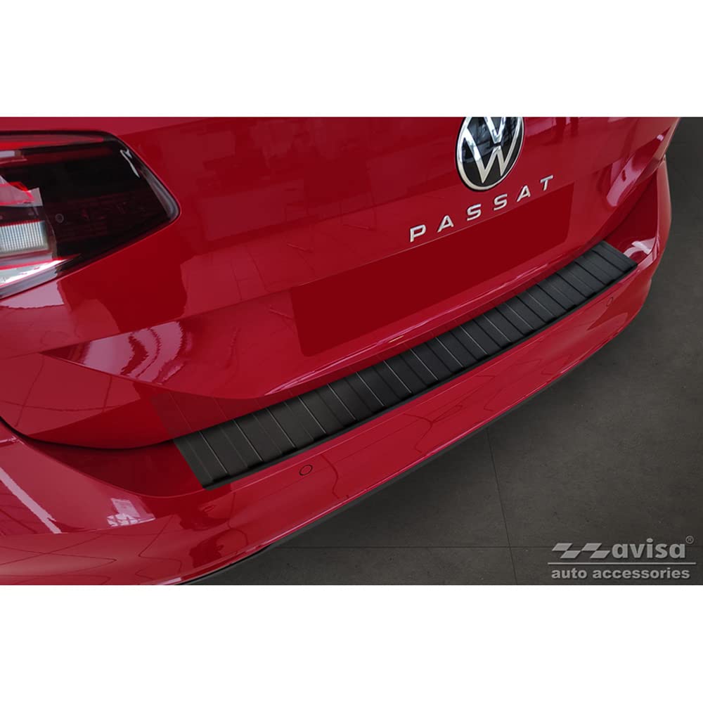 Avisa Protector del Parachoques Trasero Inoxidable Negro Mate Compatible con Volkswagen Passat 3G Variant 2014- 'Ribs'