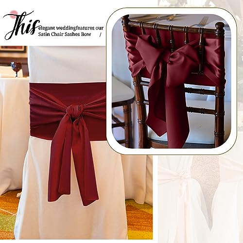 Pesonlook 50Pcs Satin Chair Sashes Ties, Burgundy Satin Chair Sashes Bows Chair Cover Back Tie Supplies for Wedding Reception Events Banquets Party, Hotel Event, Chairs Decoration by Pesonlook - Image 8