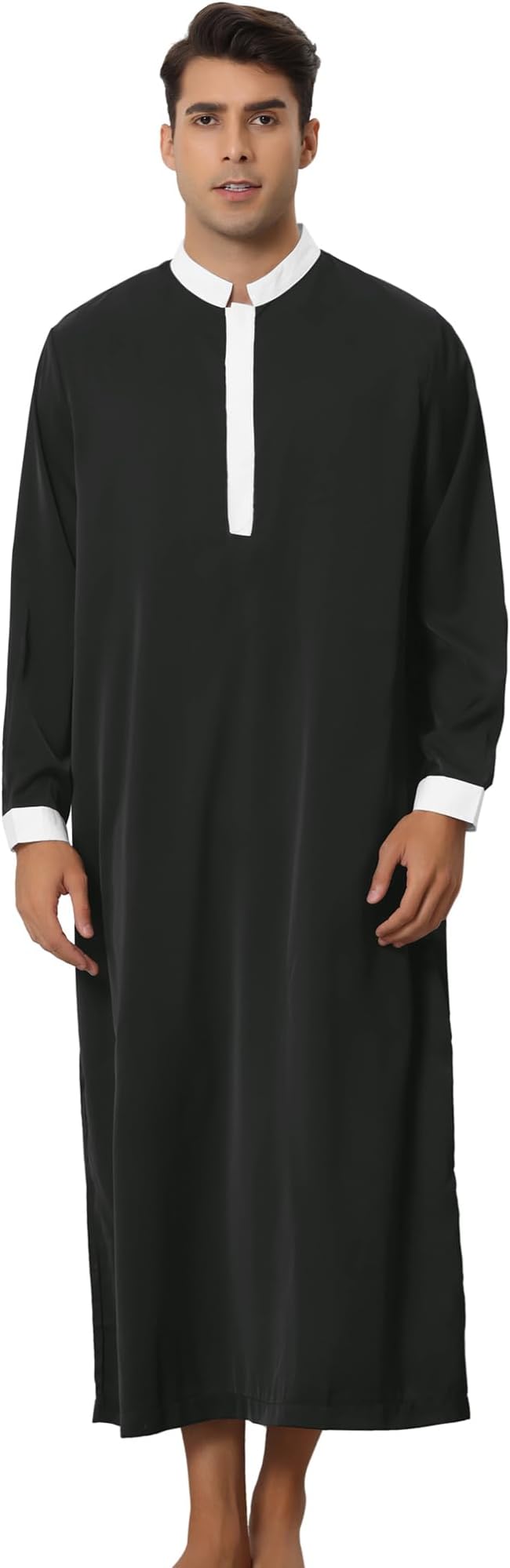 Lars AmadeusNightshirt for Men's Contrast Color Banded Collar Long Sleeves Nightgown